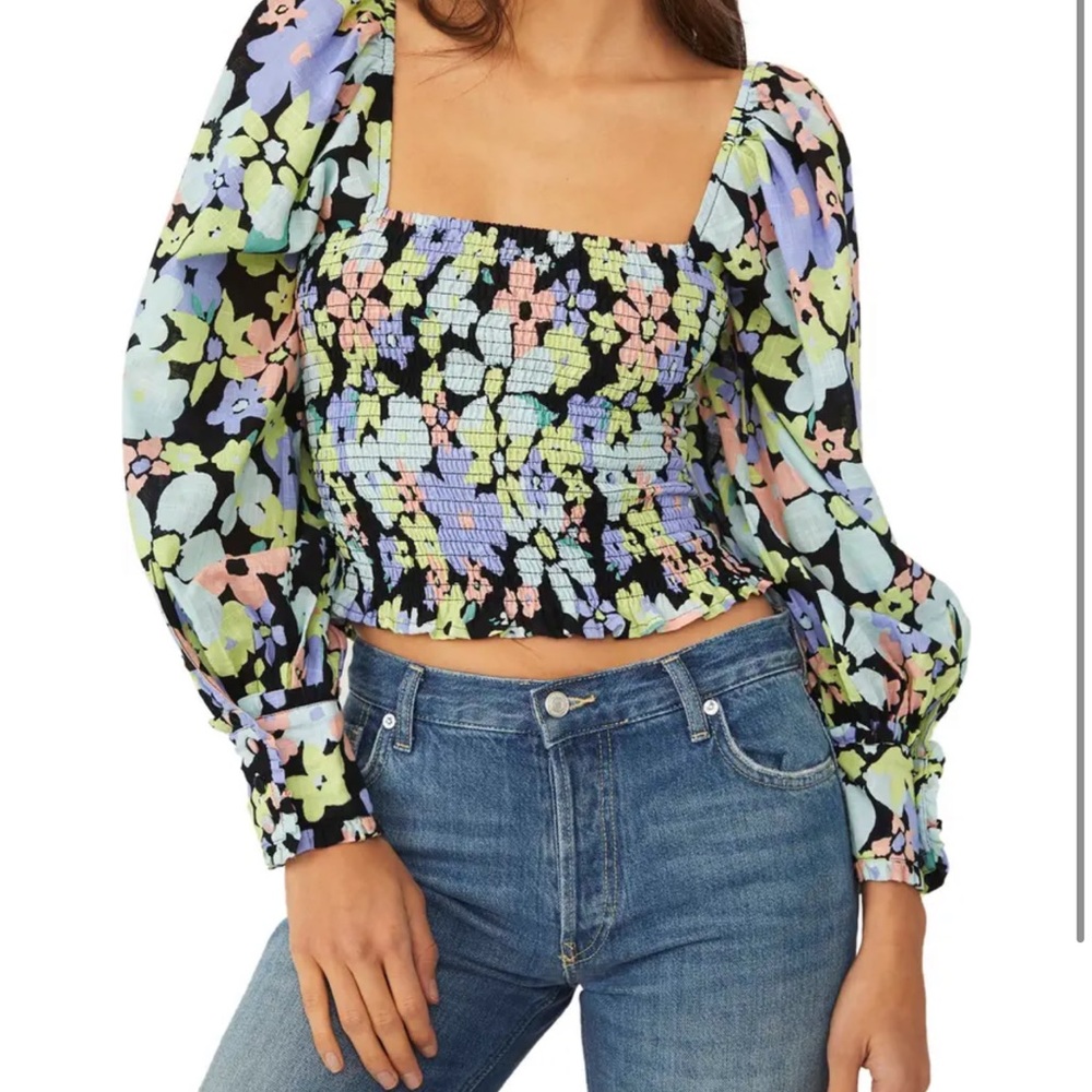 Free People Ariana Print Smocked Top (small)